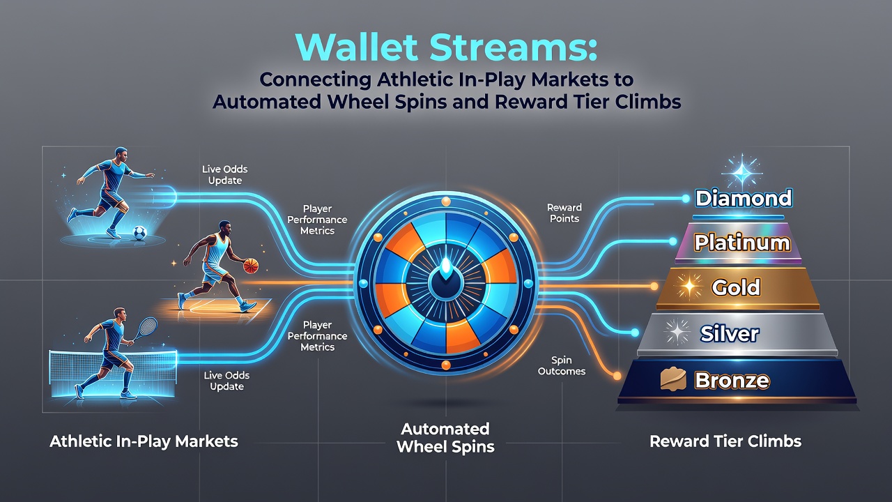 Visualisierung der Verbindung zwischen In-Play-Sportmärkten, automatisierten Spins und mobilen Belohnungssystemen